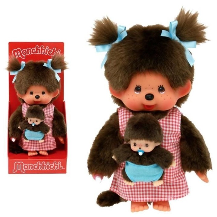 Peluche Monchhichi Maman & Bébé - 20 cm - BANDAI