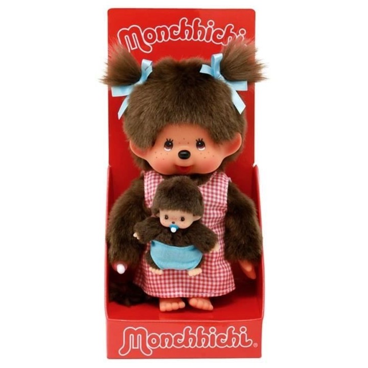 Peluche Monchhichi Maman & Bébé - 20 cm - BANDAI