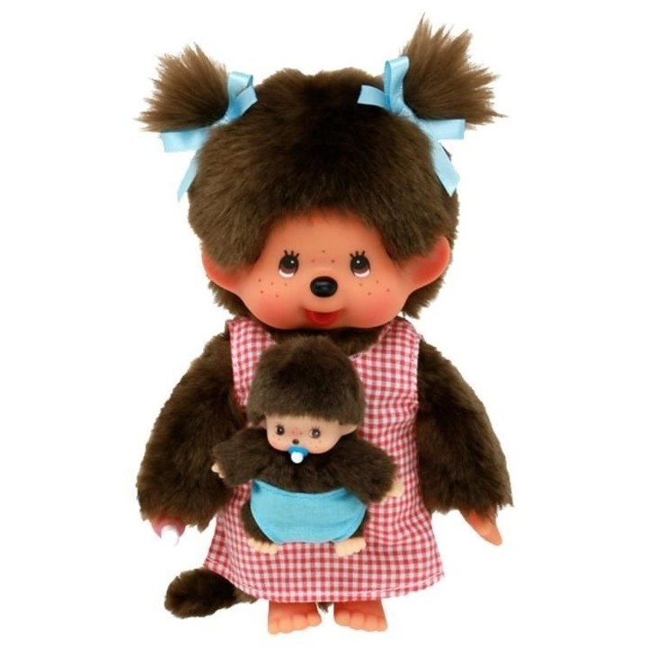 Peluche Monchhichi Maman & Bébé - 20 cm - BANDAI