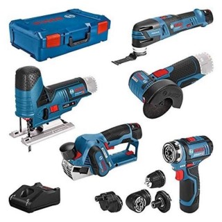 Kit 5 outils Bosch Professional : GSR/GOP/GHO/GWS/GST + 2 batteries 2,