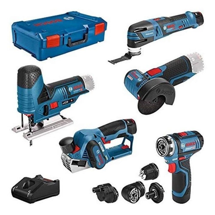 Kit 5 outils Bosch Professional : GSR/GOP/GHO/GWS/GST + 2 batteries 2,