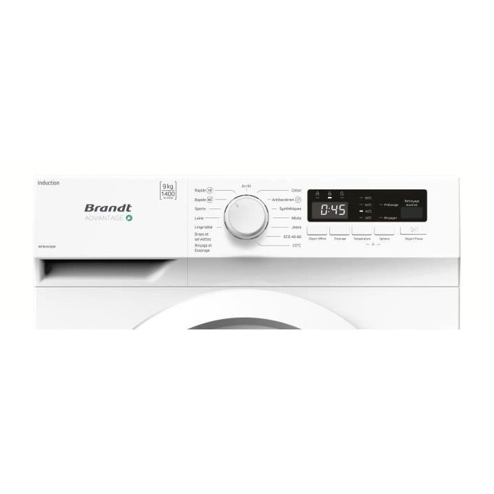 Lave-linge hublot BRANDT WFB393QW - 9 kg - Induction - L60cm - Classe