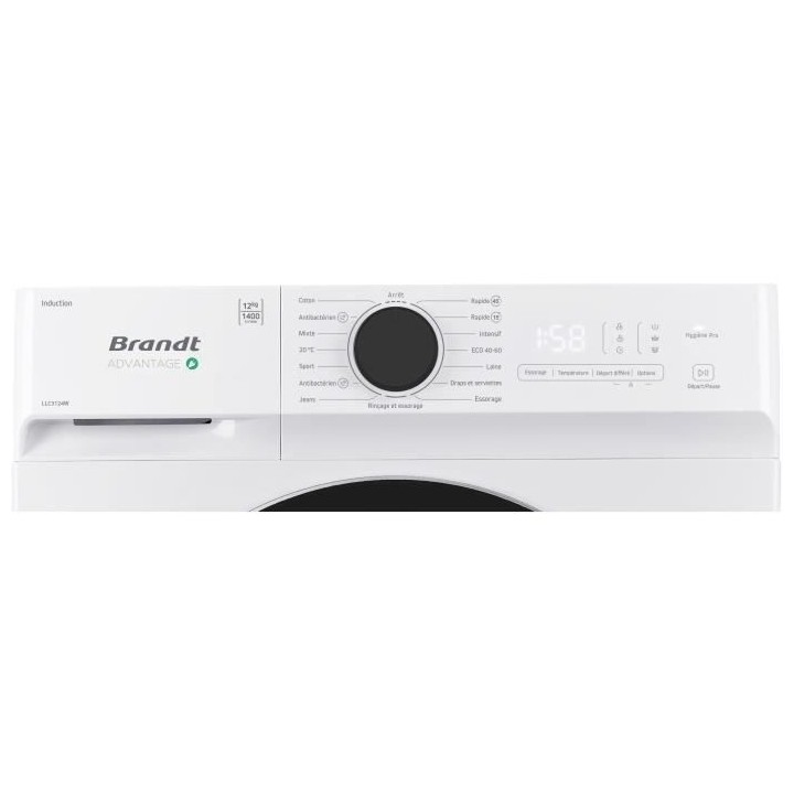 Lave-linge hublot BRANDT LLC3124W - 12 kg - Induction - L60cm - 1400 t