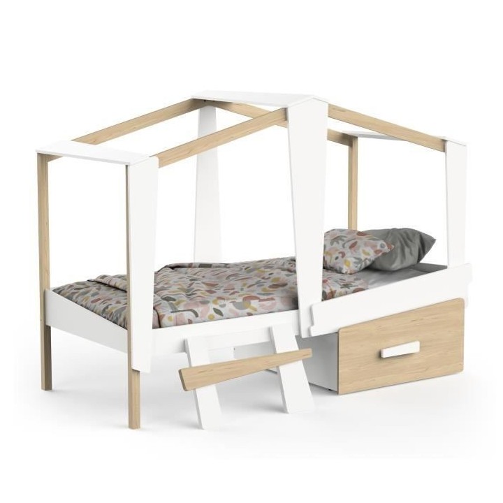 DEMEYERE Lit cabane enfant avec grand tiroir - 90 x 200 cm - Décor Bl