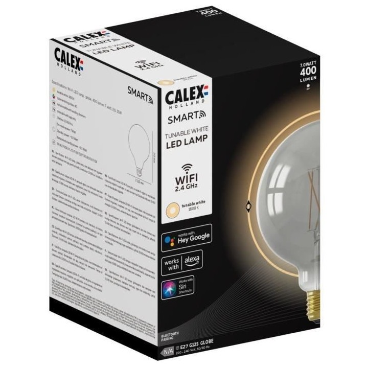 Ampoule LED E27 - CALEX - G125 SMART GLOBE - Filament droit - 7 W - 40