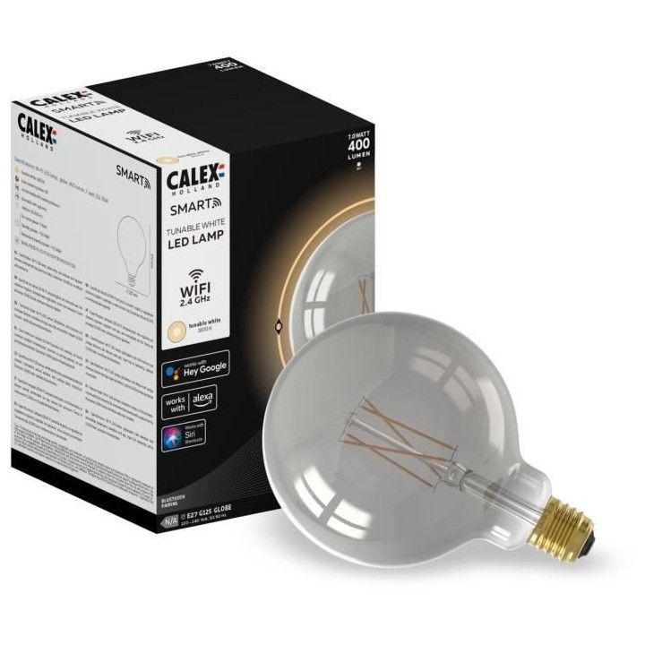 Ampoule LED E27 - CALEX - G125 SMART GLOBE - Filament droit - 7 W - 40