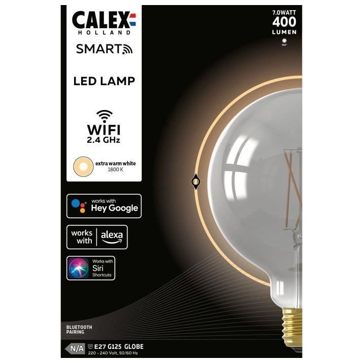 Ampoule LED E27 - CALEX - G125 SMART GLOBE - Filament droit - 7 W - 40