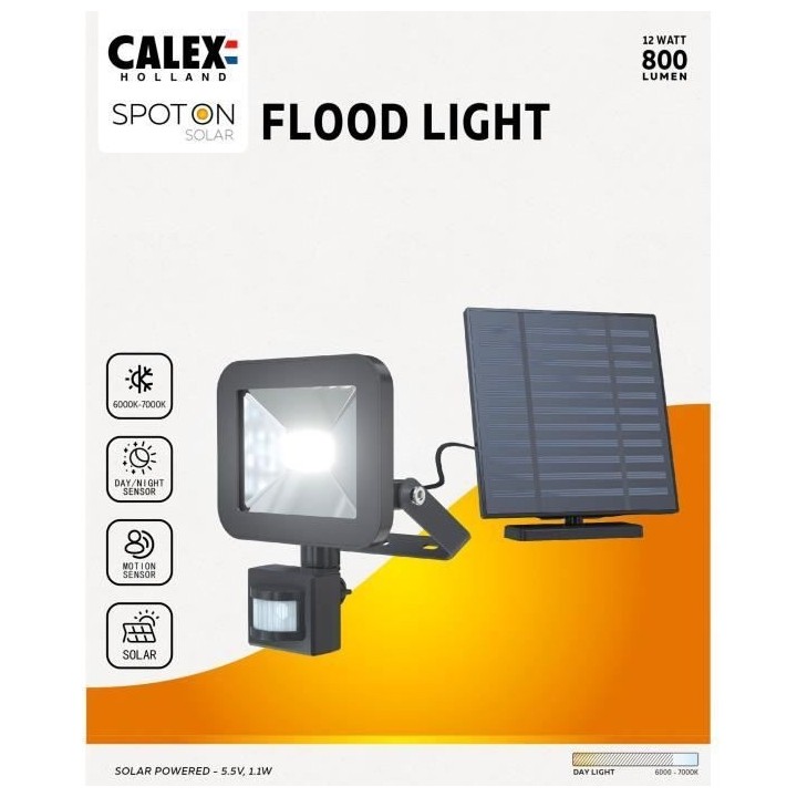 Projecteur solaire - CALEX - 800 lm - Sans fil - Extérieur - Avec pan
