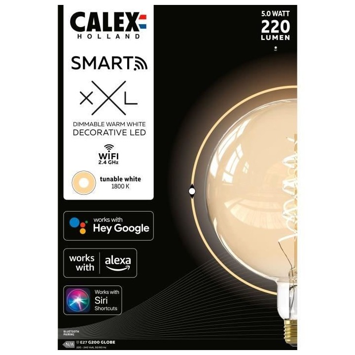 Ampoule LED E27 - CALEX - G200 SMART GLOBE - Simple filament spirale -