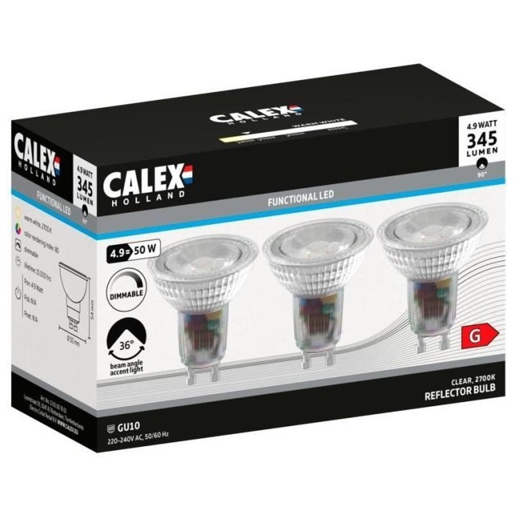 Ampoule LED reflecteur - CALEX - GU10 - 4,9 W - 345 lm - 2700 K - Inte