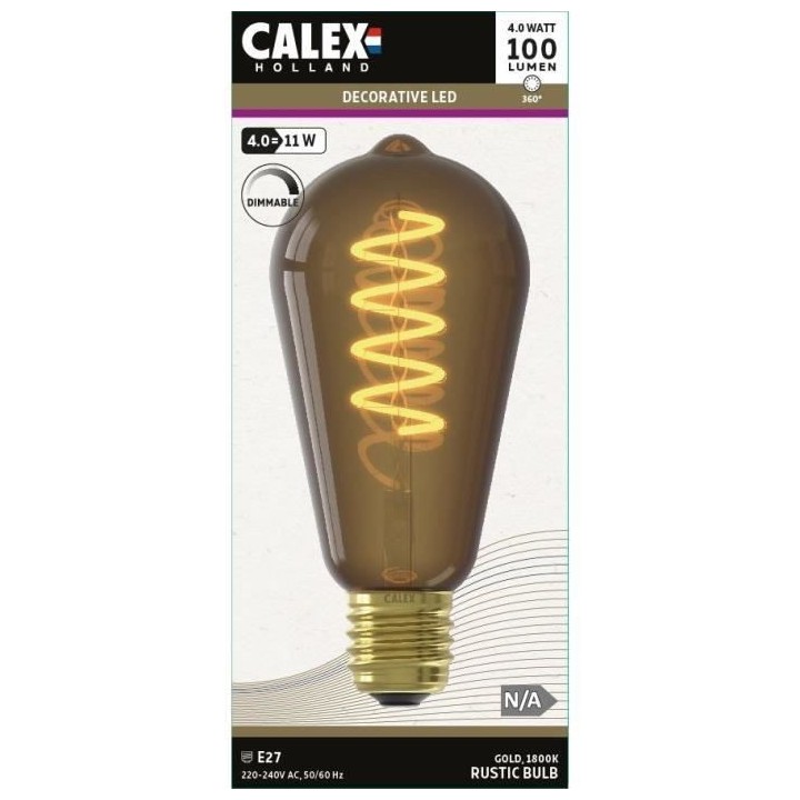 Ampoule LED E27 - CALEX - ST64 RUSTIC - Filament flexible - 4 W - 100