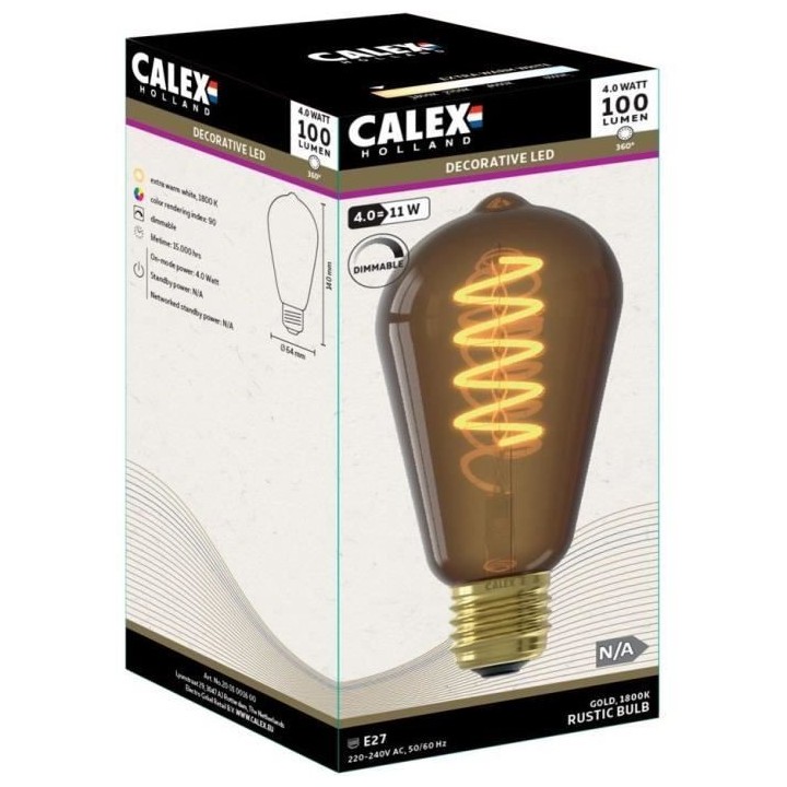 Ampoule LED E27 - CALEX - ST64 RUSTIC - Filament flexible - 4 W - 100