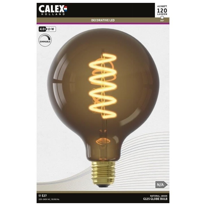 Ampoule LED E27 - CALEX - G125 GLOBE - Filament droit - 4 W - 120 lm -
