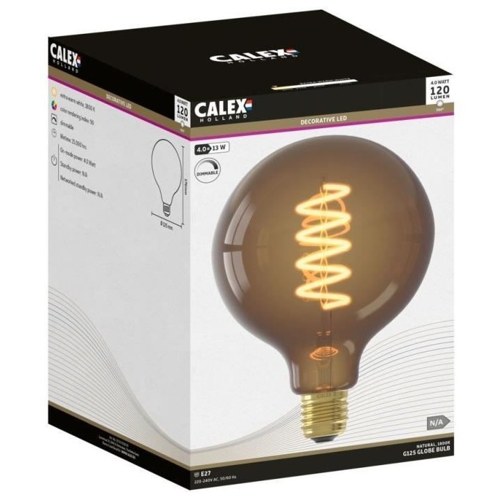Ampoule LED E27 - CALEX - G125 GLOBE - Filament droit - 4 W - 120 lm -