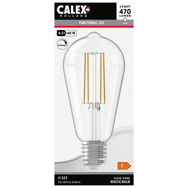 Ampoule LED E27 - CALEX - RUSTIC ST64 - Filament droit - 4,5 W - 470 l