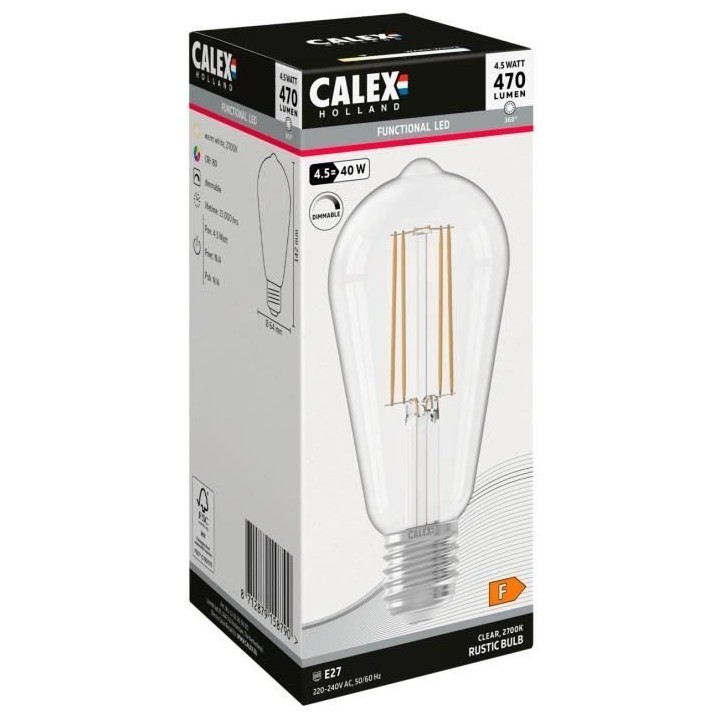 Ampoule LED E27 - CALEX - RUSTIC ST64 - Filament droit - 4,5 W - 470 l