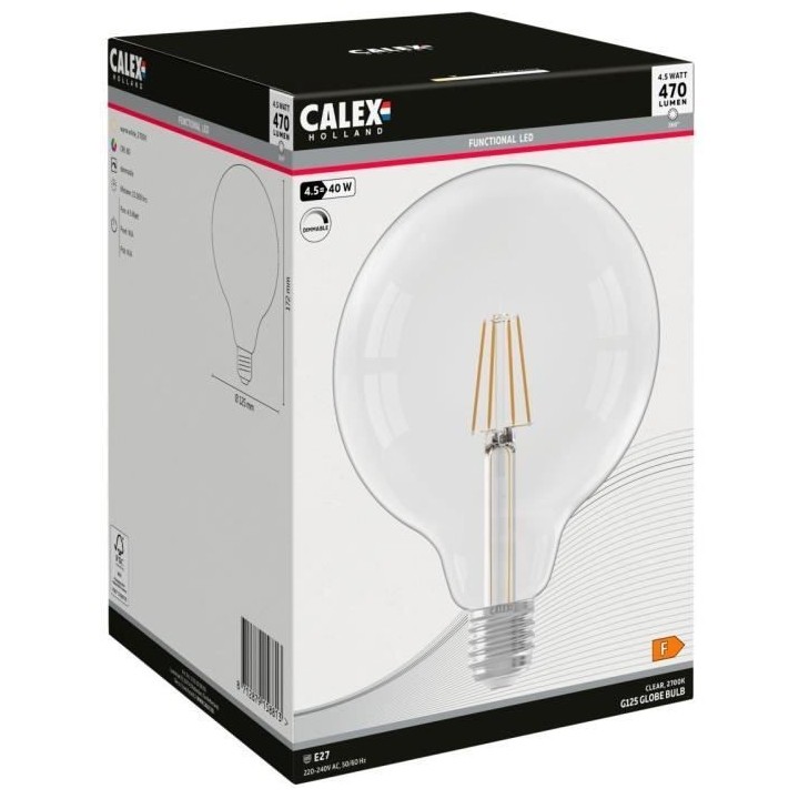 Ampoule LED E27 - CALEX - GLOBE G125 - Filament droit - 4,5 W - 470 lm