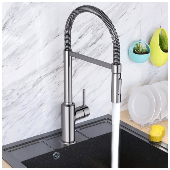 Mitigeur évier - CERALOOK - douchette extractible 2J - bec pivotant -