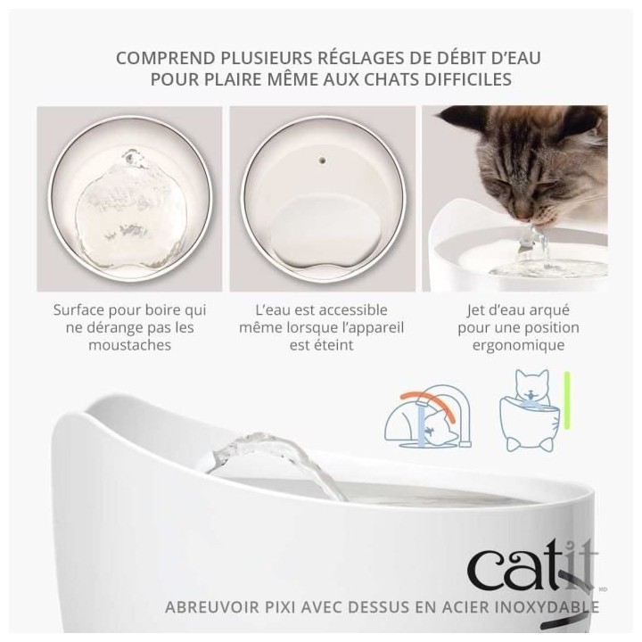 CAT IT Fontaine a eau automatique pour chat - 2,5 L (Acier inox et fil