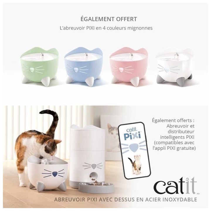 CAT IT Fontaine a eau automatique pour chat - 2,5 L (Acier inox et fil
