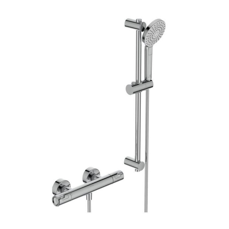 Ensemble de douche thermostatique - CERATHERM T50 - barre 60 + douchette ronde 11 cm 3J - Chrome - Ideal Standard