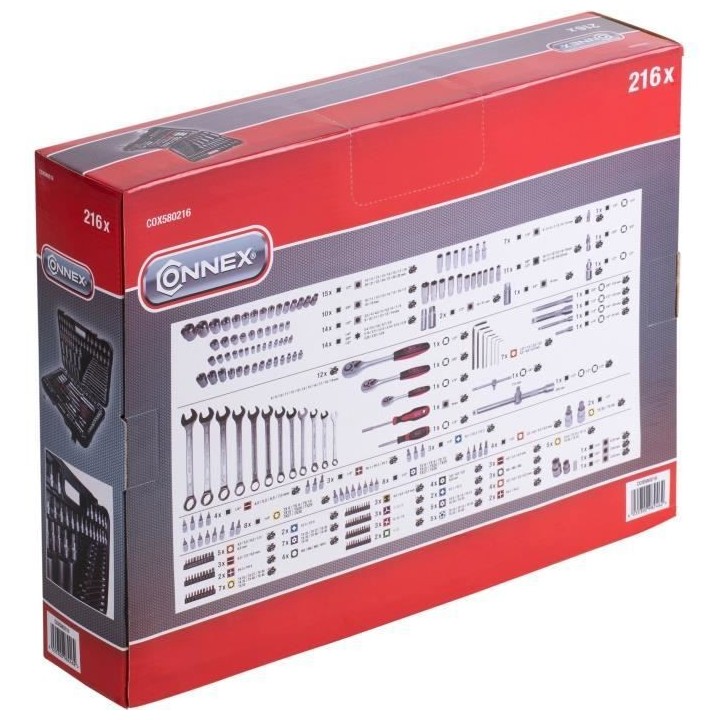 Coffret a douilles CONNEX - 216 pieces - Garantie 2 ans