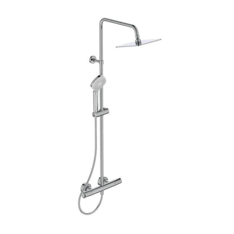 Colonne de douche thermostatique - CERATHERM T100 - Pomme de tete 20 cm + Douchette 11 cm 3J - Chrome - Ideal Standard