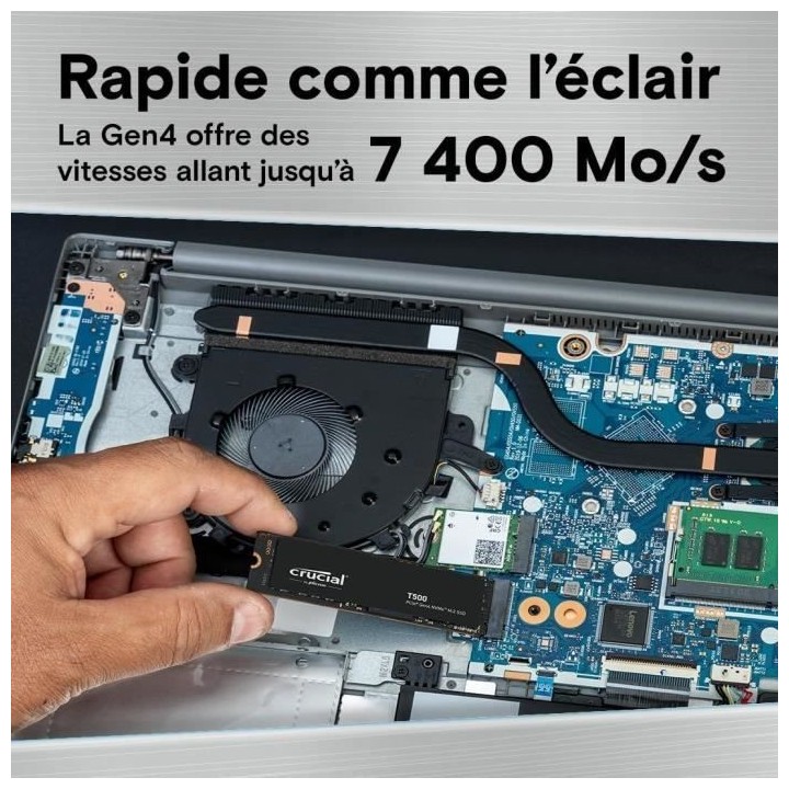 Crucial T500 SSD 2 To PCIe Gen4 NVMe M.2 SSD Interne Gaming, jusqu'a 7