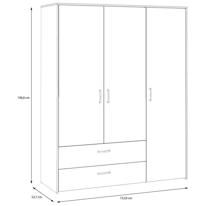 Armoire de chambre - Blanc mat / Chene artisan - 3 portes et 2 tiroirs