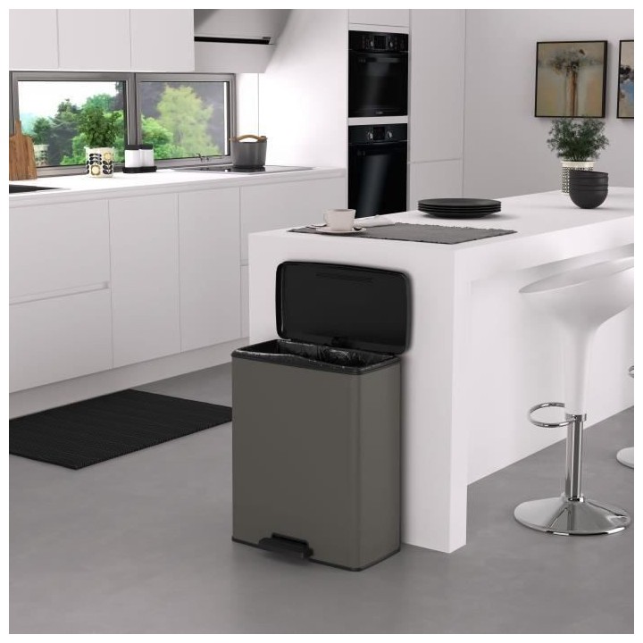 Poubelle Rectangle - DECO BIN - CURVER - 65L - Grande capacité - 49 x