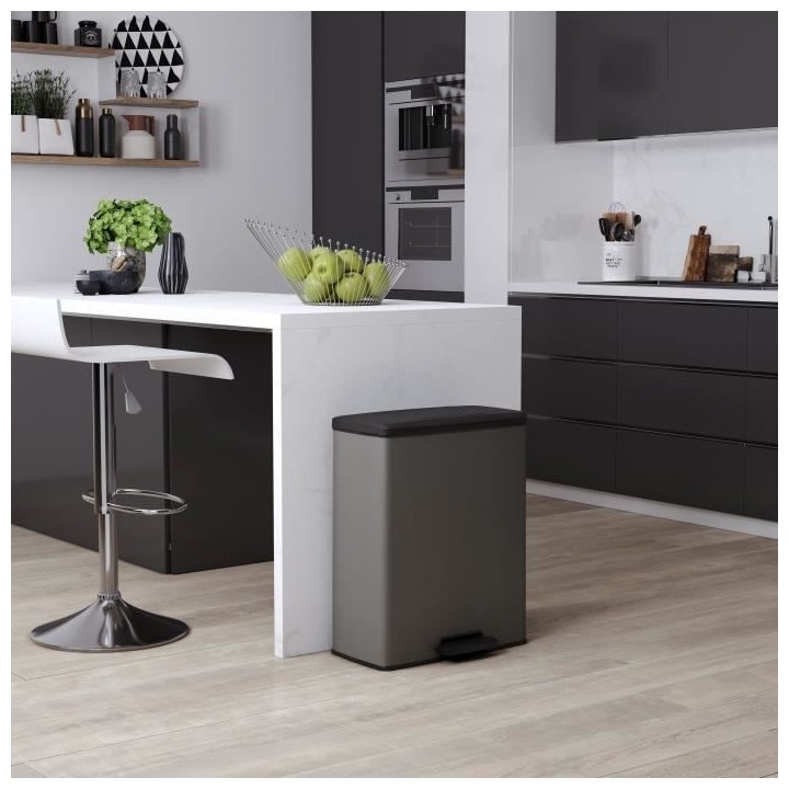 Poubelle Rectangle - DECO BIN - CURVER - 65L - Grande capacité - 49 x