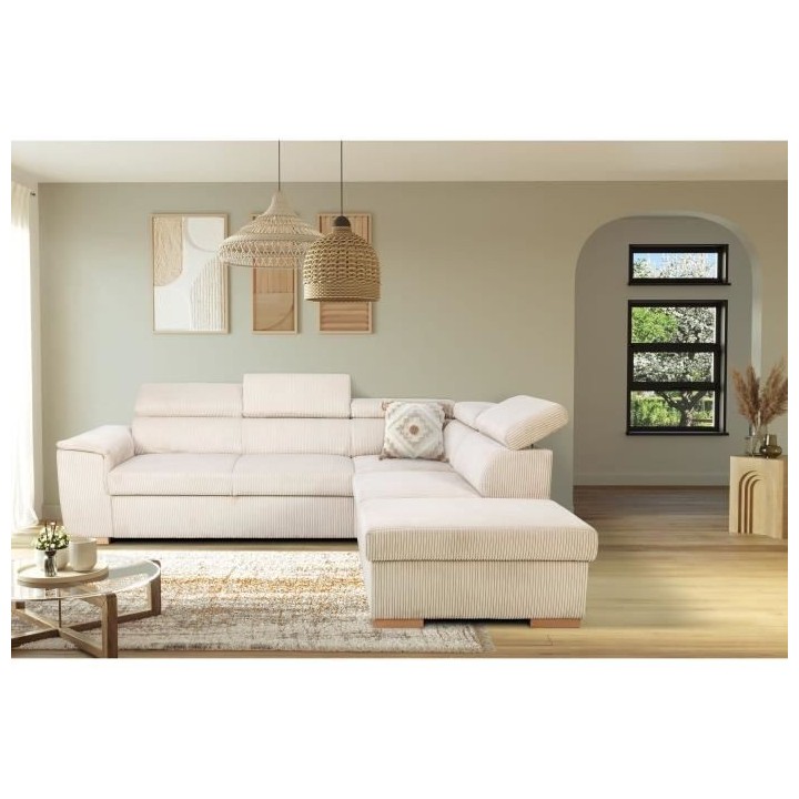 Canapé d'angle convertible réversible 5 places DAYTONA - Velours cô