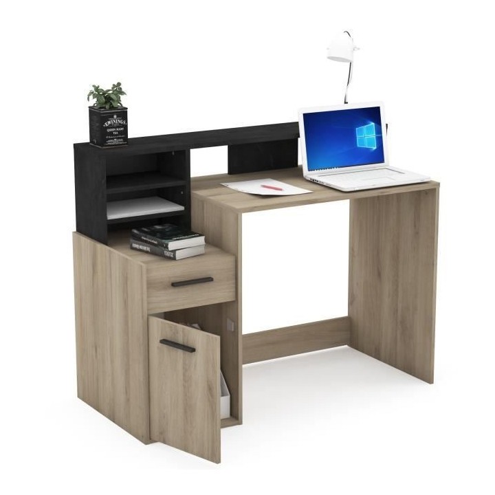 Bureau avec rangements - DELPHI - Chene/noir - L126,2 x P59.8 x H93.5c