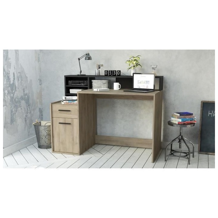 Bureau avec rangements - DELPHI - Chene/noir - L126,2 x P59.8 x H93.5c