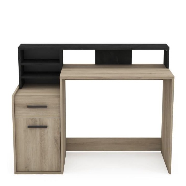 Bureau avec rangements - DELPHI - Chene/noir - L126,2 x P59.8 x H93.5c
