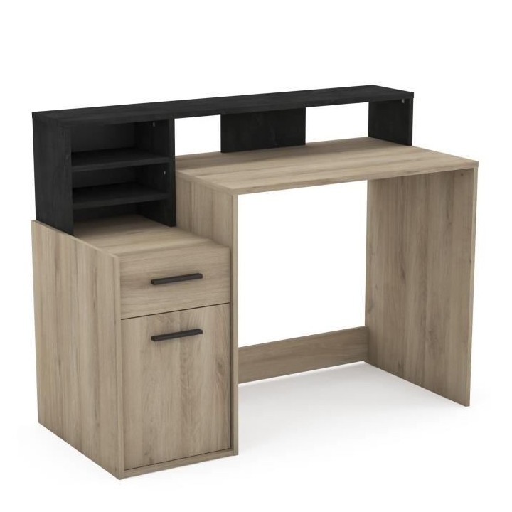 Bureau avec rangements - DELPHI - Chene/noir - L126,2 x P59.8 x H93.5c