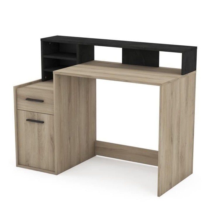 Bureau avec rangements - DELPHI - Chene/noir - L126,2 x P59.8 x H93.5c