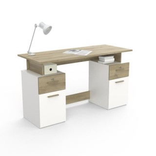 Bureau avec rangements - PLATON - Chene / blanc mat - L134,8 x P55 x H