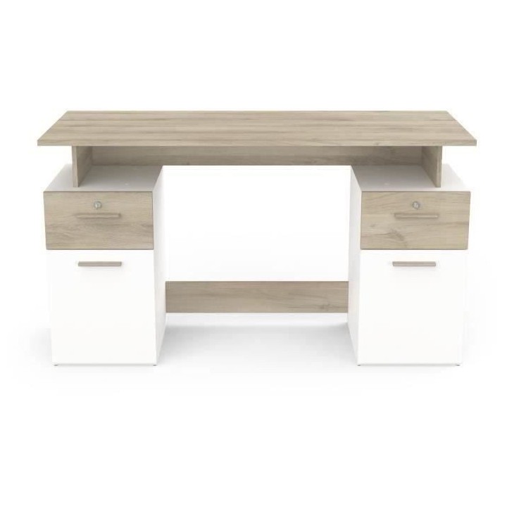 Bureau avec rangements - PLATON - Chene / blanc mat - L134,8 x P55 x H