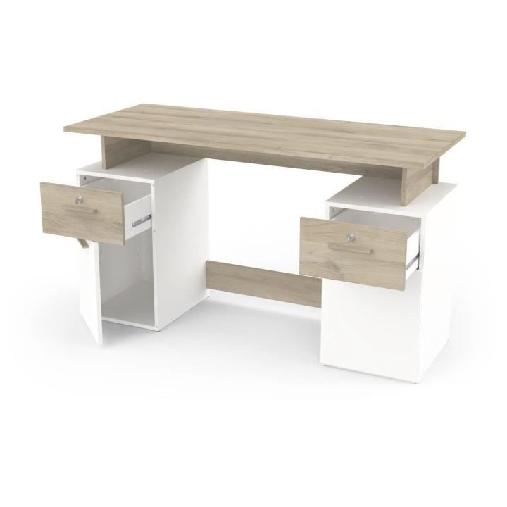Bureau avec rangements - PLATON - Chene / blanc mat - L134,8 x P55 x H