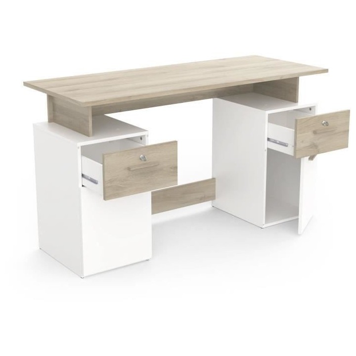 Bureau avec rangements - PLATON - Chene / blanc mat - L134,8 x P55 x H