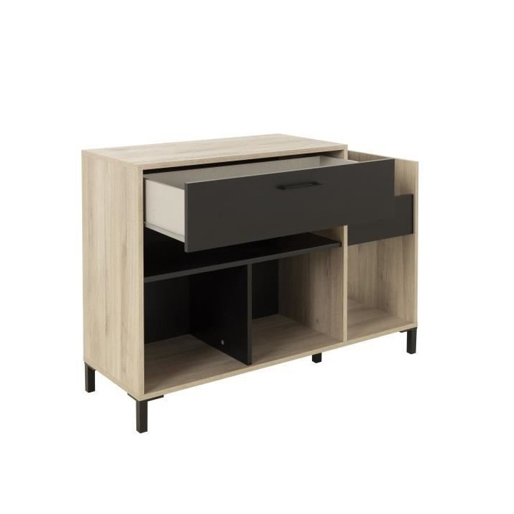 Meuble rangement vinyle - GAMI - Platine - Style urbain - Décor chene