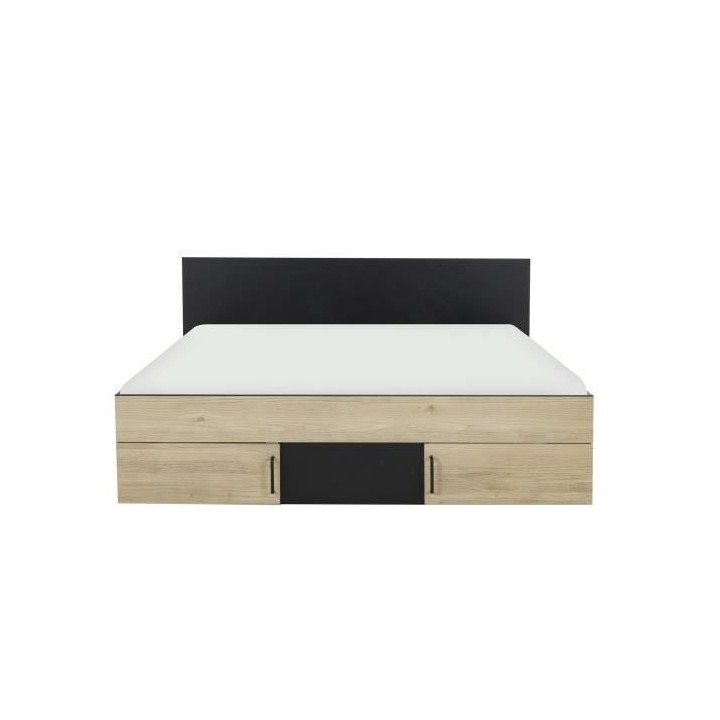 DIAGONE Lit adulte avec tiroirs de rangement - Chataignier et noir - 1