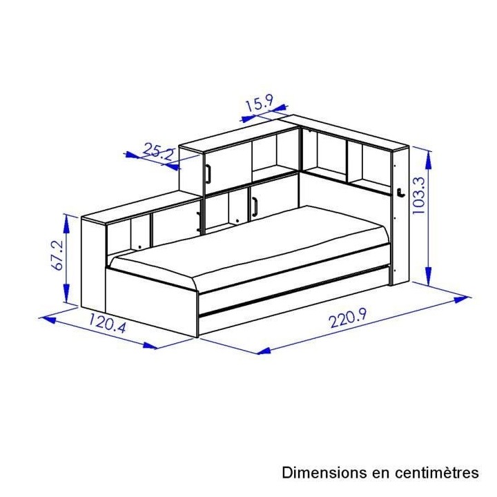 GAMI Erwan Lit enfant avec rangements - Décor blanc et gris- 90 x 200