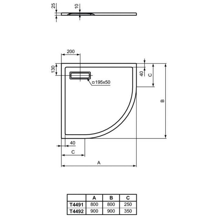 Receveur de douche extra plat 80x80 cm - quart de cercle - UltraFlat N
