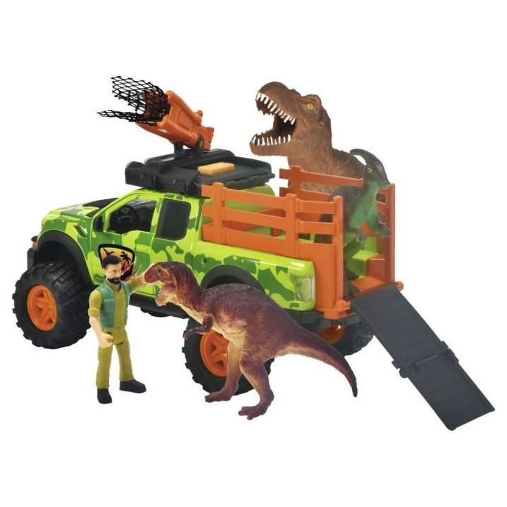 Dickie - Chasseur de dinosaures - Véhicule + Treuil + figurine articu