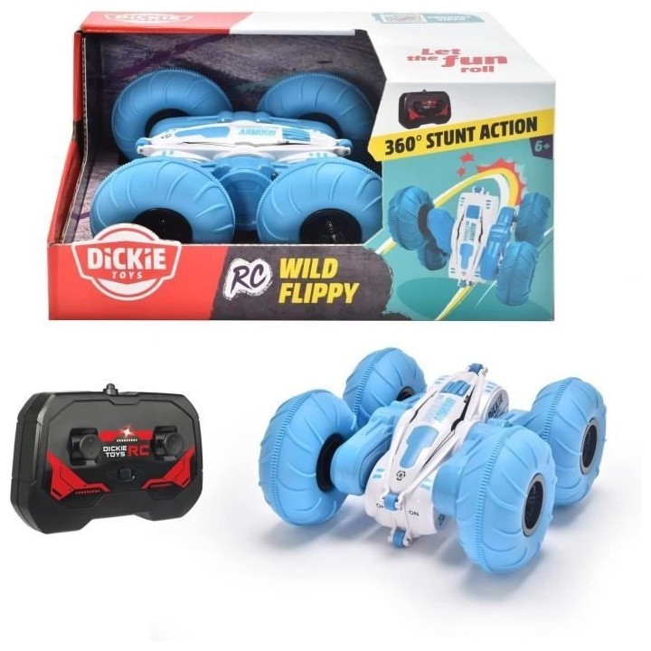 Dickie - Rwild Flippy Radiocommandé - Rotation 360° - Bleu - Dés 6