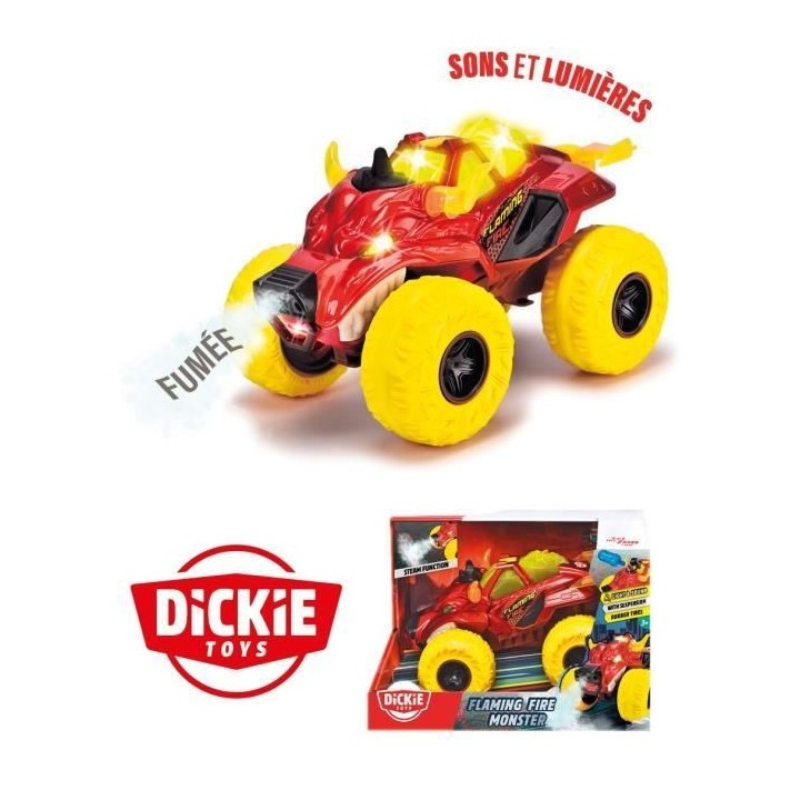 Dickie - Monster Flammin Fire - Véhicule 25cm - Fonction fumée (vape