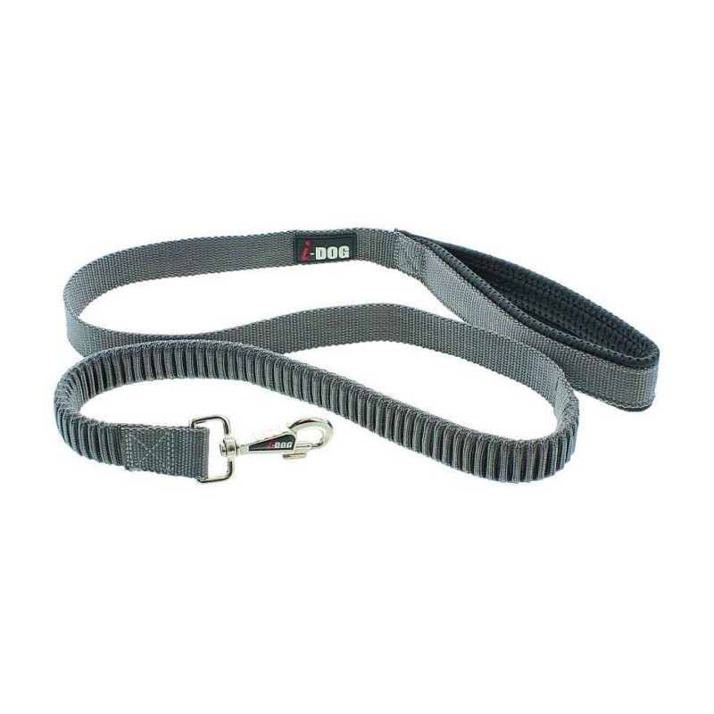 I DOG - Laisse Confort Elastique 120cm Gris pour Chien, Systeme Exclusif Antichoc