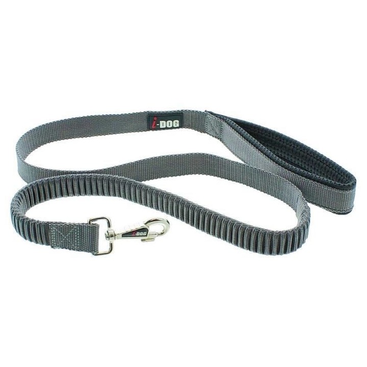 I DOG - Laisse Confort Elastique 120cm Gris pour Chien, Systeme Exclus